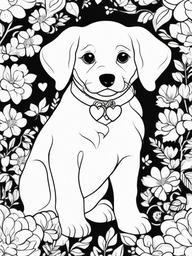 Puppy with Heart Coloring Pages - Puppy Surrounded by Love and Hearts  minimal black outline printable sheet, coloring page