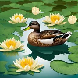 Duck clipart - duck surrounded by lily pads  