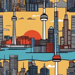 Toronto clipart - CN Tower and skyline of Toronto,  color vector clipart