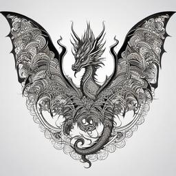 Mandala Dragon Tattoo - Dragon tattoo intricately designed in a mandala pattern.  simple color tattoo,minimalist,white background