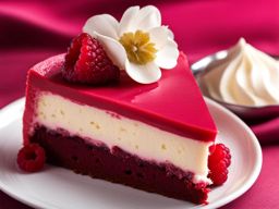 red raspberry velvet cake with raspberry cream cheese icing, relished at a romantic date. 