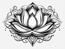 Lotus & Snake Tattoo - Fusion symbol of renewal and transformation  minimal tattoo design,white background