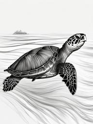 drawing of a sea turtle in clear water  minimal rough sketch scribbles,doodles,black and white