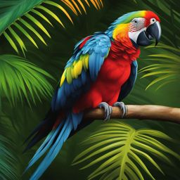 parrot clipart - a brilliantly hued parrot perched on a tropical tree, amidst the vibrant amazon rainforest 