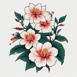 Japanese Style Flower Tattoo - Traditional Japanese style flower tattoo.  simple color tattoo,white background,minimal