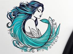 Aquarius Mermaid Tattoo - Connect with zodiac symbolism by incorporating a mermaid into an Aquarius tattoo.  simple vector color tattoo,minimal,white background