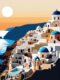 Oia Santorini sticker- Charming village with white-washed buildings, , sticker vector art, minimalist design