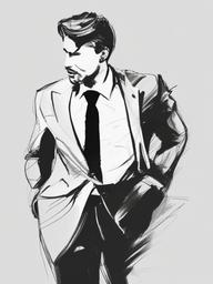 drawing of a man in a suit and tie  minimal rough sketch scribbles,doodles,black and white