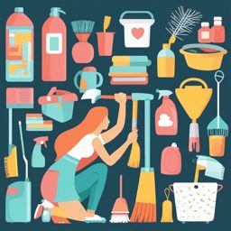 Spring Cleaning clipart - Cleaning and decluttering the home, ,vector color clipart,minimal