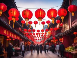 venture into a bustling chinatown, with colorful lanterns and vibrant street markets. 