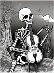 Horror Coloring Pages - Skeleton playing a spooky melody on a violin  simple coloring pages