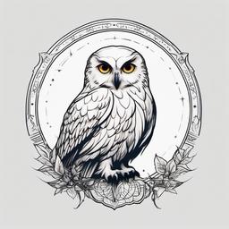 hedwig tattoo  simple color tattoo, minimal, white background