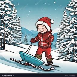 boy pulling sled
  , vector illustration, clipart