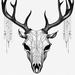 Essential lines create a deer skull, simplicity in nature's form.  black and white tattoo style