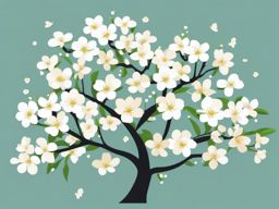 Pear Tree Blossoms Clipart - A pear tree with delicate white blossoms.  color vector clipart, minimal style