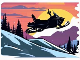 Snowmobile Jump Sticker - Airborne winter fun, ,vector color sticker art,minimal