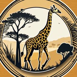 Safari Giraffe Sticker - A giraffe in the safari, gracefully roaming the plains. ,vector color sticker art,minimal