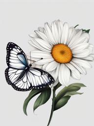 daisy butterfly tattoo  simple color tattoo, minimal, white background