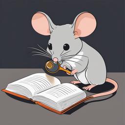 Mice clipart - mouse using a magnifying glass to read a book  color,minimalist,vector clipart