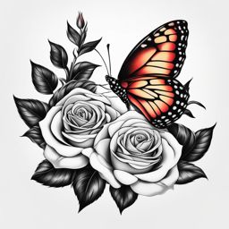 Butterfly rose tattoo, Elegant tattoos featuring both roses and butterflies. , color tattoo design, clean white background