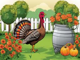 Turkey clipart - turkey walking around a garden  