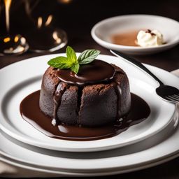 decadent chocolate lava cake with a molten center, devoured at a gourmet restaurant. 