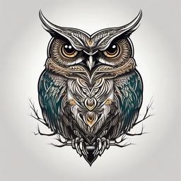 2 Owls Tattoo - Symbolize duality or partnership with a tattoo featuring two distinct owls.  simple color tattoo,vector style,white background