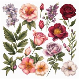 February birth flower tattoo, Tattoos representing the birth flower for the month of February. colors, tattoo patterns, clean white background