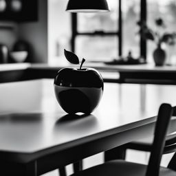 apple clipart black and white on a kitchen table - highlighting its iconic shape. 