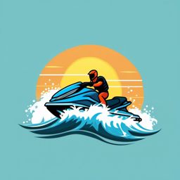 Jet Ski and Waves Emoji Sticker - Zooming across ocean waves, , sticker vector art, minimalist design