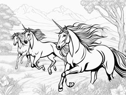 unicorn coloring pages - wild unicorn racing alongside a herd of galloping horses, its spirit untamed and free. 