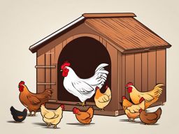 Chickens in a Coop clipart - Hens and chickens in a cozy coop, ,vector color clipart,minimal