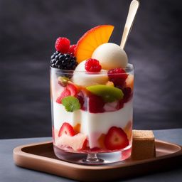 anmitsu parfait, a japanese parfait with agar jelly, fruit, and ice cream. 