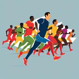 Runner clipart - runner in the lead of a race with cheering crowd  color,minimalist,vector clipart