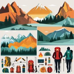 Hiker's Backpacking Trip clipart - Backpacking journey through peaks, ,vector color clipart,minimal