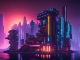 cyberpunk cityscape with neon lights and holograms - minecraft house design ideas minecraft block style