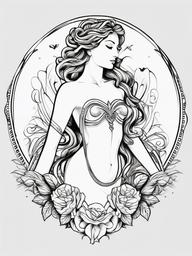 Aphrodite Goddess of Love Tattoo - Celebrate the goddess of love with an Aphrodite tattoo, capturing her grace and influence over matters of the heart.  simple color tattoo design,white background