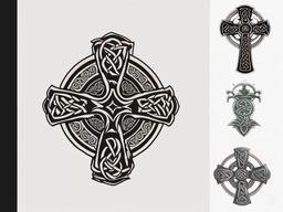 stone celtic cross tattoo  simple color tattoo,minimal,white background