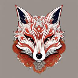 fox mask japanese tattoo  simple color tattoo,white background,minimal