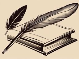 Old Book with Feather Quill Clipart - Aged book beside a quill pen on a parchment scroll.  color clipart, minimalist, vector art, 