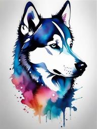 watercolor husky tattoo  simple color tattoo,minimal,white background