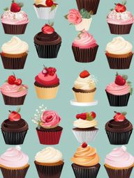 Wedding Cupcakes clipart - Delicious wedding cupcakes, ,vector color clipart,minimal