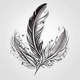 Feather with Doves Tattoo - Tattoo featuring a feather design accompanied by dove motifs.  simple vector tattoo,minimalist,white background