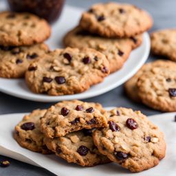 a platter of homemade oatmeal cookies, chewy and studded with raisins and cinnamon. 