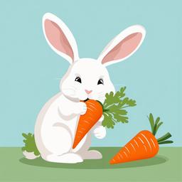 Rabbit clipart - rabbit eating a large carrot  color,minimalist,vector clipart