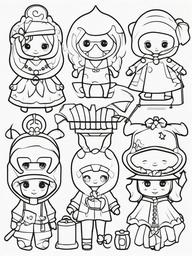 Kawaii Halloween Costumes Coloring Pages - Adorable Characters in Fun Costumes  minimal black outline printable sheet, coloring page