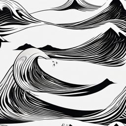 Abstract boat waves tattoo. Dynamic energy of the sea.  minimalist black white tattoo style