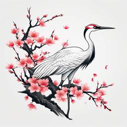 Crane and Cherry Blossom Tattoo - Graceful, longevity, Japanese symbolism.  simple color tattoo,white background,minimal