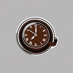 Coffee Time Sticker - Coffee cup with a clock face, ,vector color sticker art,minimal