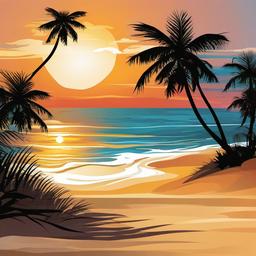 Beach clipart - beach sunset with palm trees  